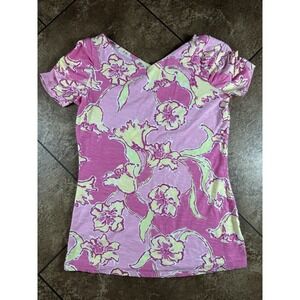 Lilly Pulitzer Leila Hotty Pink Daylily Short Sleeve Small Ruched Sleeve